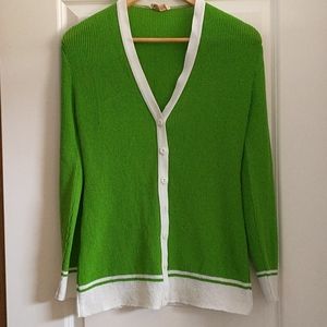 Vintage Green-and-White Sporty Cardigan